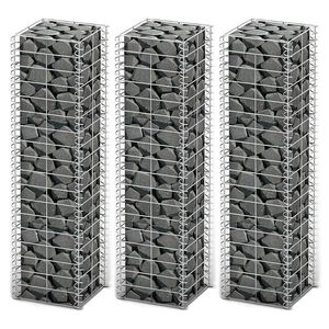 vidaXL Jeu de panier de gabion 3 pcs Fil galvanis&eacute; 25x25x100 cm