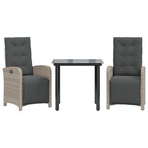 vidaXL Ensemble de bistro 3 pcs et coussins gris clair r&eacute;sine tress&eacute;e