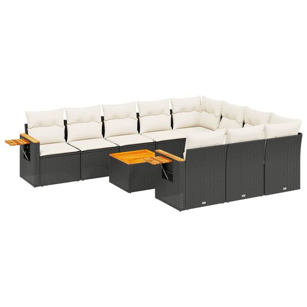 vidaXL Salon de jardin 11 pcs avec coussins noir r&eacute;sine tress&eacute;e