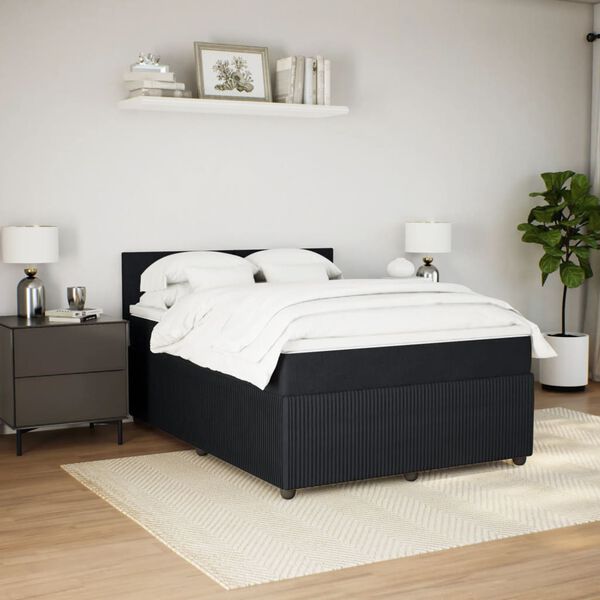 vidaXL Sommier &agrave; lattes de lit avec matelas Noir 140x190 cm Velours