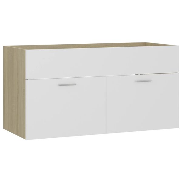 vidaXL Armoire d'&eacute;vier Blanc et ch&ecirc;ne sonoma Bois d&rsquo;ing&eacute;nierie