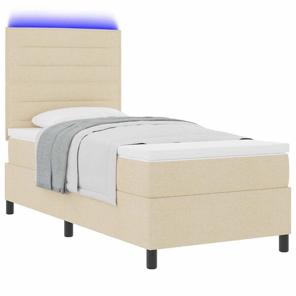 vidaXL Lit &agrave; ressorts avec matelas avec LED Cr&egrave;me 80 x 200 cm tissu