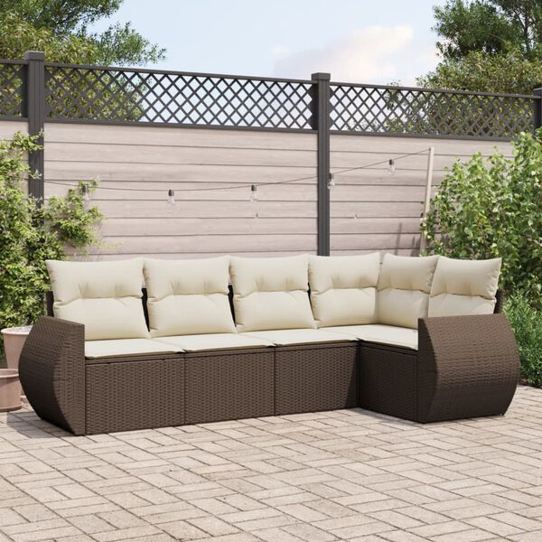 vidaXL Salon de jardin avec coussins 5 pcs marron r&eacute;sine tress&eacute;e
