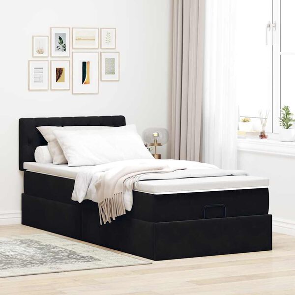 vidaXL Cadre de lit ottoman avec matelas noir 90x190 cm velours