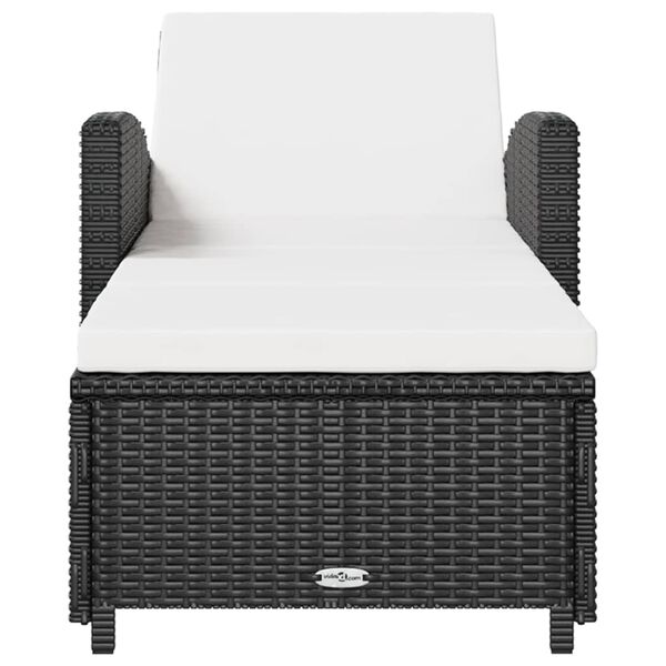 vidaXL Chaise longue avec coussin blanc crème Résine tressée Noir