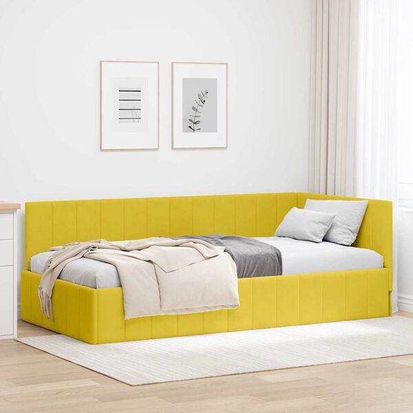 vidaXL Cadre de lit d'angle Jaune 90 cm x 200 cm Velours