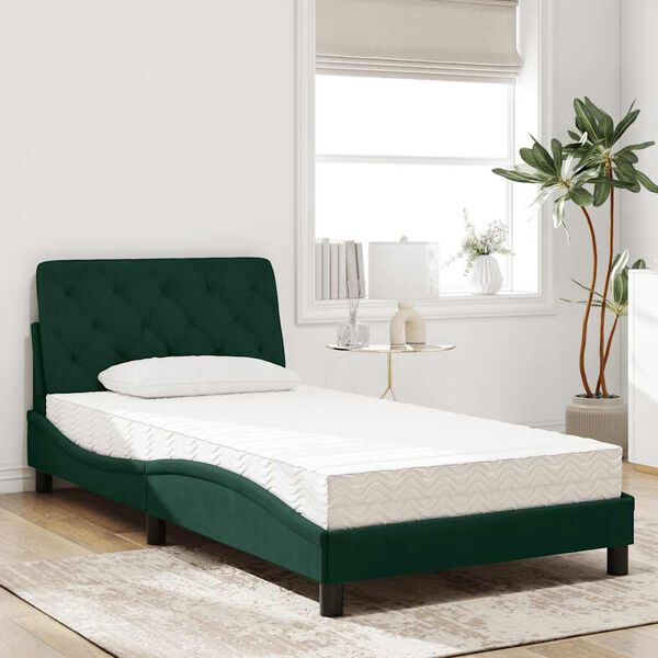 vidaXL Lit avec matelas vert fonc&eacute; 100x200 cm velours