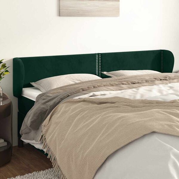 vidaXL T&ecirc;te de lit avec oreilles Vert fonc&eacute; 203x23x78/88 cm Velours