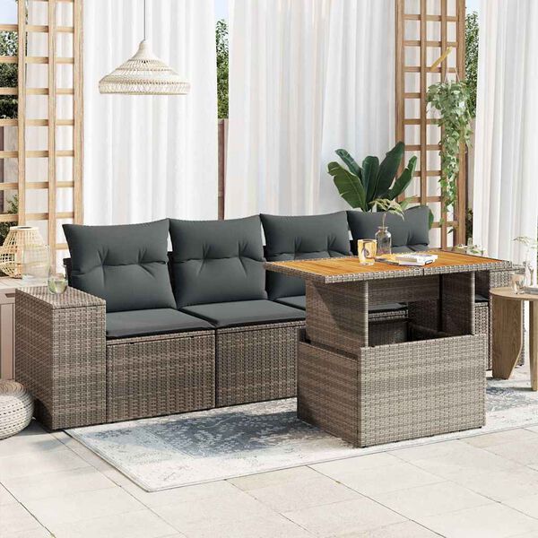 vidaXL Salon de jardin 5 pcs avec coussins gris r&eacute;sine tress&eacute;e