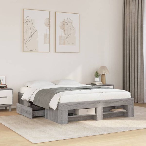 vidaXL Cadre de lit sans matelas sonoma gris 140x200 cm