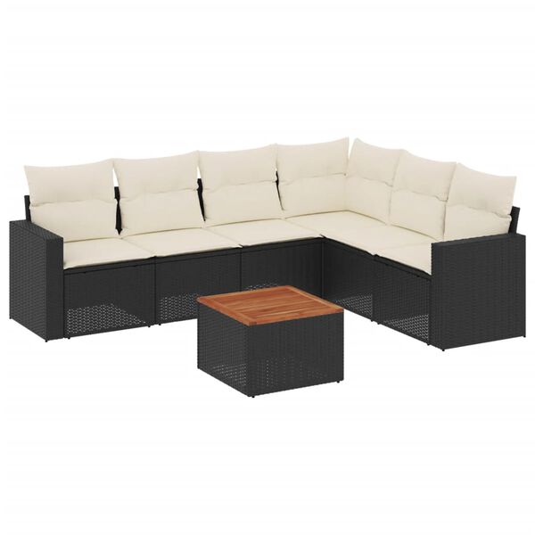 vidaXL Salon de jardin 7 pcs avec coussins noir r&eacute;sine tress&eacute;e