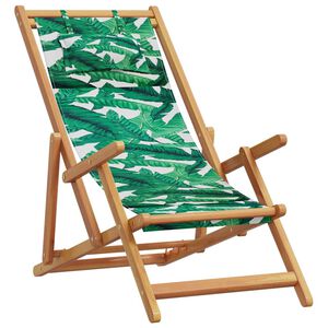 vidaXL Chaise pliante en bois massif d'eucalyptus et tissu, motif feuille