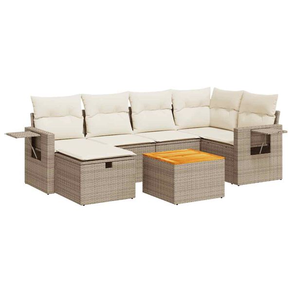 vidaXL Salon de jardin avec coussins 7 pcs beige r&eacute;sine tress&eacute;e