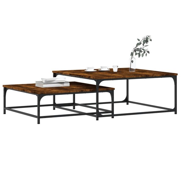 vidaXL Tables basses gigognes 2 pcs ch&ecirc;ne fum&eacute; bois d'ing&eacute;nierie