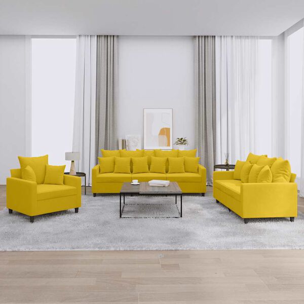 vidaXL Ensemble de canap&eacute;s 3 pcs avec coussins Jaune Velours