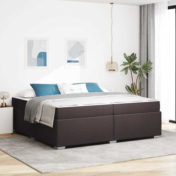 vidaXL Cadre de lit avec matelas Marron fonc&eacute; 200 x 200 cm tissu