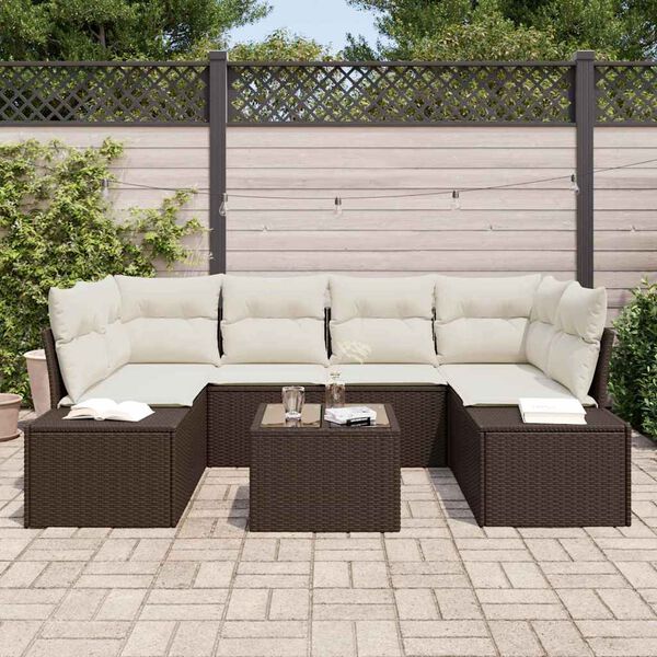 vidaXL Ensemble de canap&eacute; de jardin 8 pcs Marron et Cr&egrave;me polyrotin