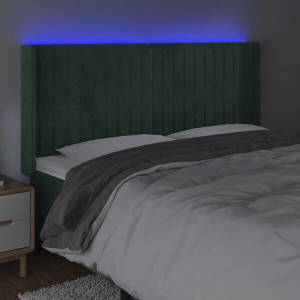 vidaXL T&ecirc;te de lit &agrave; LED Vert fonc&eacute; 163x16x118/128 cm Velours