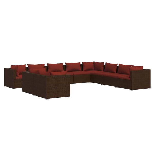 vidaXL Salon de jardin 10 pcs avec coussins marron r&eacute;sine tress&eacute;e