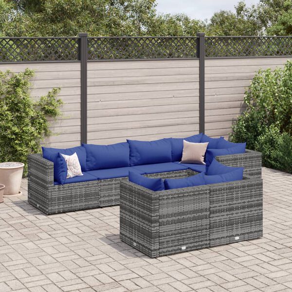 vidaXL Salon de jardin 7 pcs avec coussins Gris R&eacute;sine tress&eacute;e
