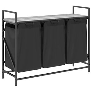 vidaXL Panier &agrave; linge 3 compartiments avec &eacute;tag&egrave;re Gris Sonoma