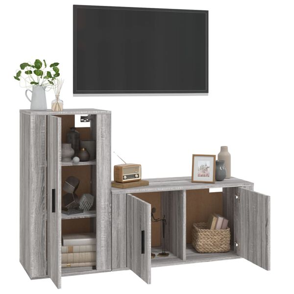 vidaXL Ensemble de meubles TV 2 pcs Sonoma gris Bois d'ing&eacute;nierie