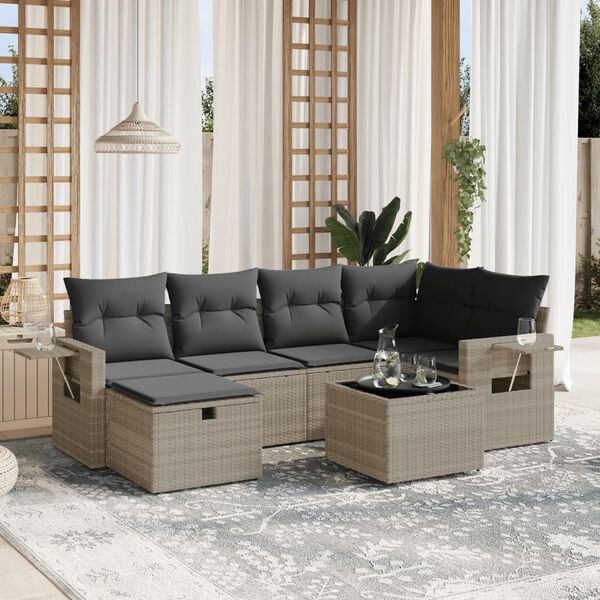 vidaXL Salon de jardin 6 pcs avec coussins gris clair résine tressée