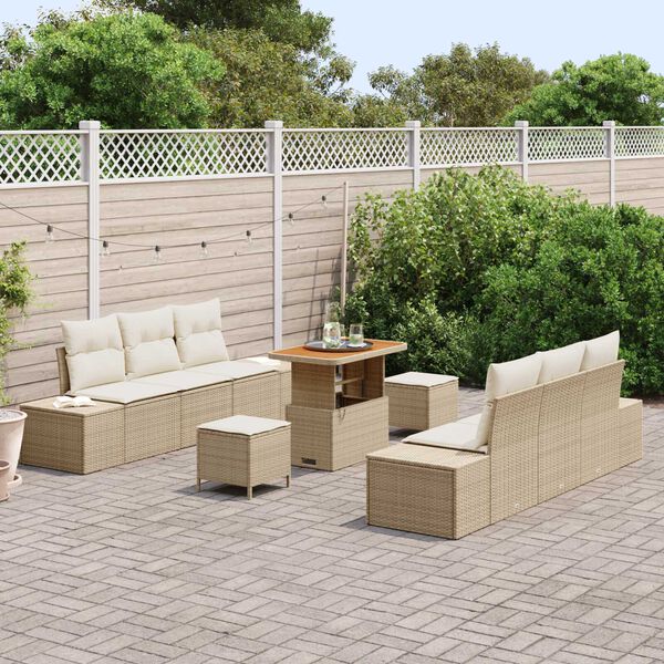 vidaXL Ensemble de canap&eacute; de jardin 9 pcs Beige Poly rotin