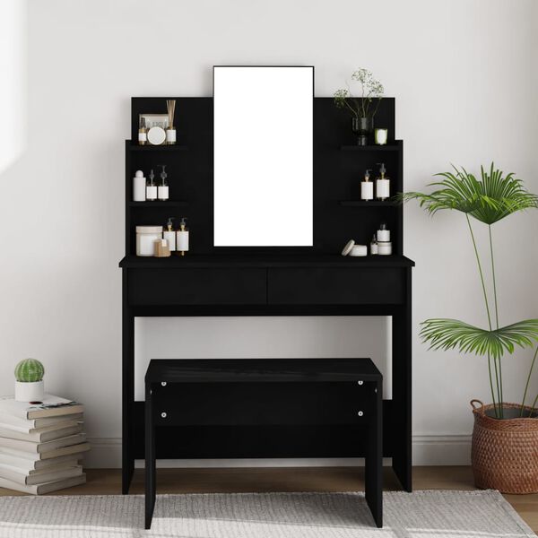 vidaXL Coiffeuse avec miroir noir 96x40x142 cm