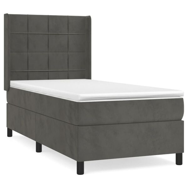 vidaXL Sommier &agrave; lattes de lit et matelas Gris fonc&eacute; 90x190 cm Velours