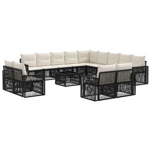 vidaXL Ensemble de canap&eacute; de jardin 14 pc Noir et blanc cr&egrave;me