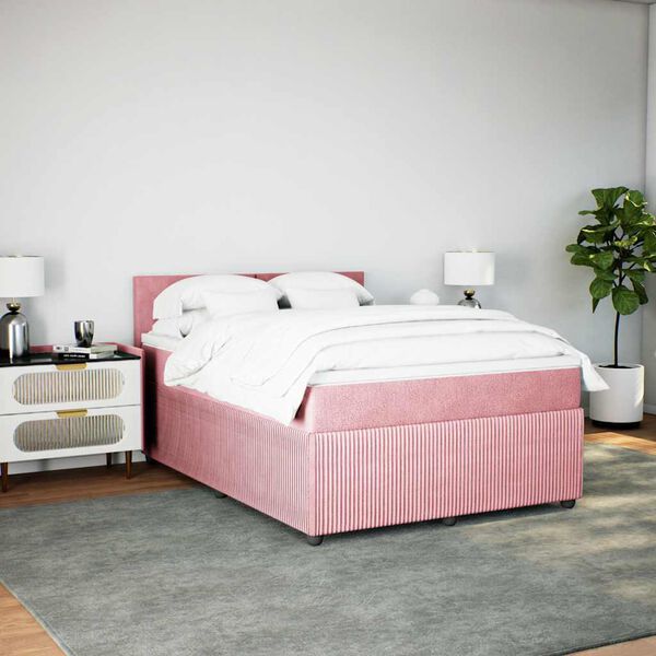 vidaXL Sommier &agrave; lattes de lit avec matelas Rose 160x200 cm Velours