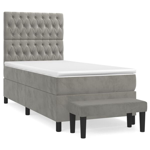 vidaXL Sommier &agrave; lattes de lit et matelas Gris clair 80x200 cm Velours