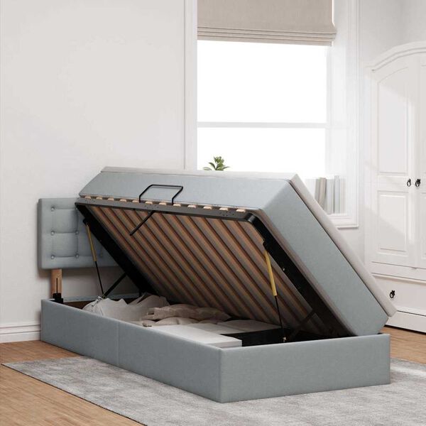 vidaXL Lit avec rangement et matelas Gris clair 100 x 200 cm