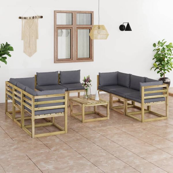vidaXL Salon de jardin 9 pcs avec coussins bois de pin impr&eacute;gn&eacute;