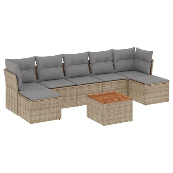 vidaXL Salon de jardin avec coussins 8pcs m&eacute;lange beige r&eacute;sine tress&eacute;e