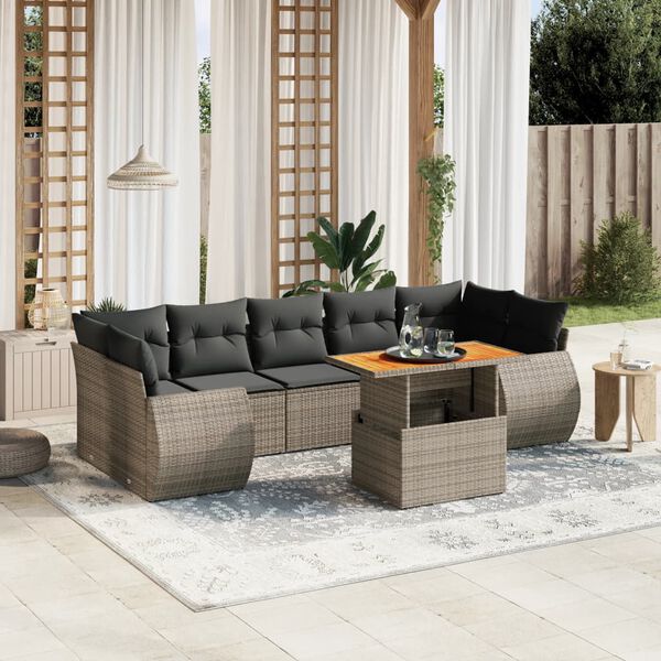 vidaXL Salon de jardin 8 pcs avec coussins gris r&eacute;sine tress&eacute;e