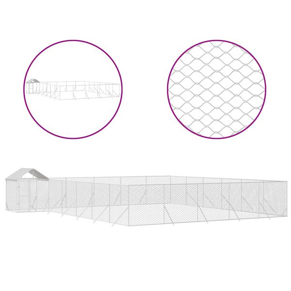 vidaXL Chenil d'extérieur pour chiens avec toit argenté 12x12x2,5 m