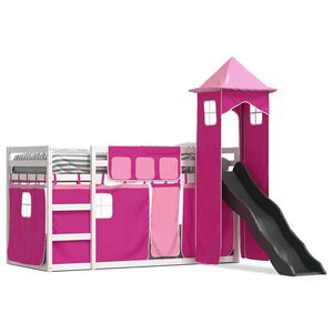 vidaXL Lit superpos&eacute; sans matelas avec toboggan et rideaux 90x200 cm