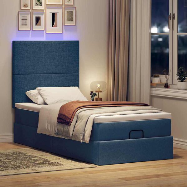 vidaXL Lit ottoman avec matelas et LED Bleu 100x200 cm Tissu