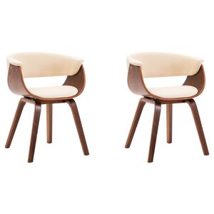 vidaXL Chaises &agrave; manger lot de 2 cr&egrave;me bois courb&eacute; et similicuir