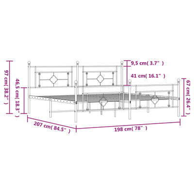vidaXL Cadre de lit métal sans matelas avec pied de lit noir 193x203cm