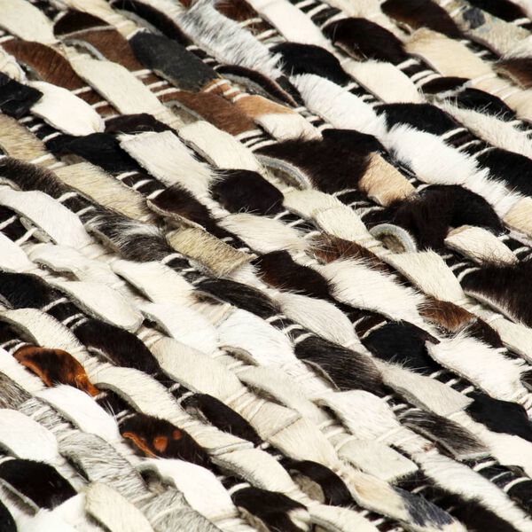 vidaXL Tapis &agrave; poils Cuir v&eacute;ritable 120x170 cm Noir/Blanc