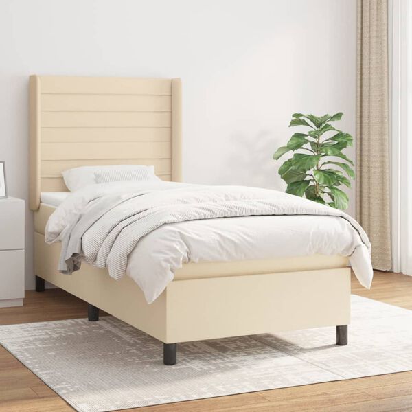 vidaXL Sommier &agrave; lattes de lit avec matelas Cr&egrave;me 100x200 cm Tissu
