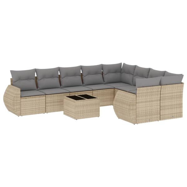 vidaXL Salon de jardin avec coussins 10 pcs beige r&eacute;sine tress&eacute;e