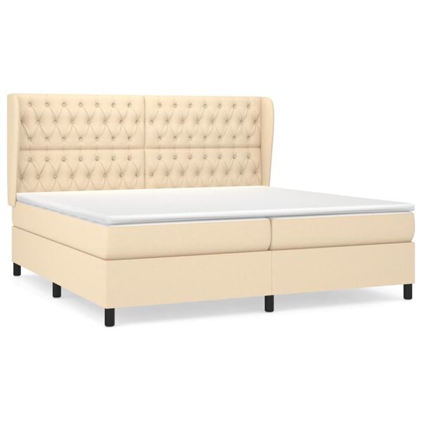 vidaXL Sommier &agrave; lattes de lit avec matelas Cr&egrave;me 200x200 cm Tissu