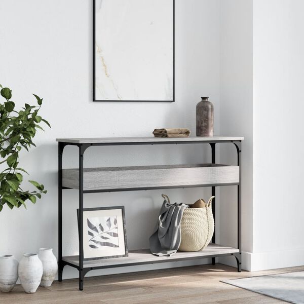 vidaXL Table console avec &eacute;tag&egrave;re sonoma gris 100x29x75 cm
