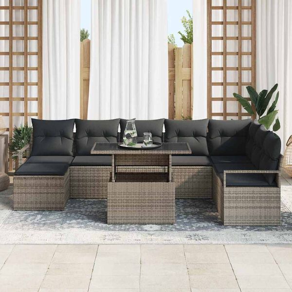vidaXL Ensemble de canap&eacute; de jardin 9 pcs Gris Poly rotin