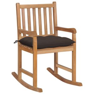 vidaXL Chaise &agrave; bascule avec coussin taupe Bois de teck solide