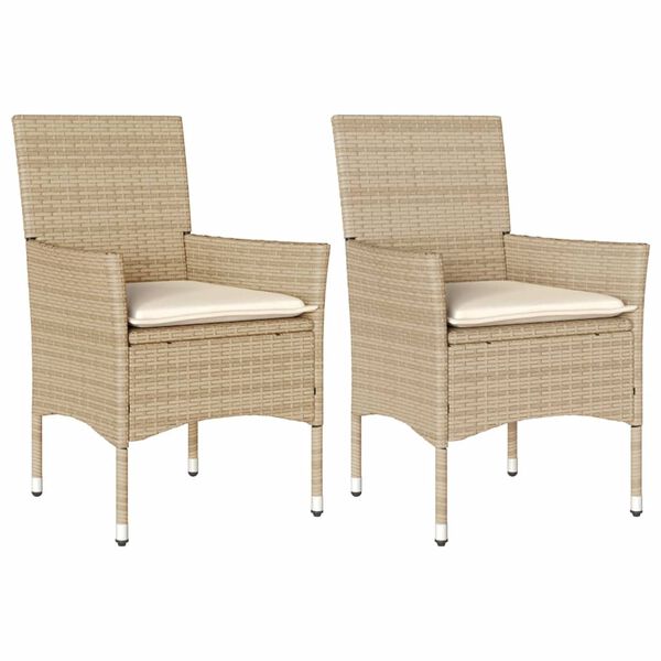 vidaXL Chaises de jardin avec coussins lot de 2 beige r&eacute;sine tress&eacute;e